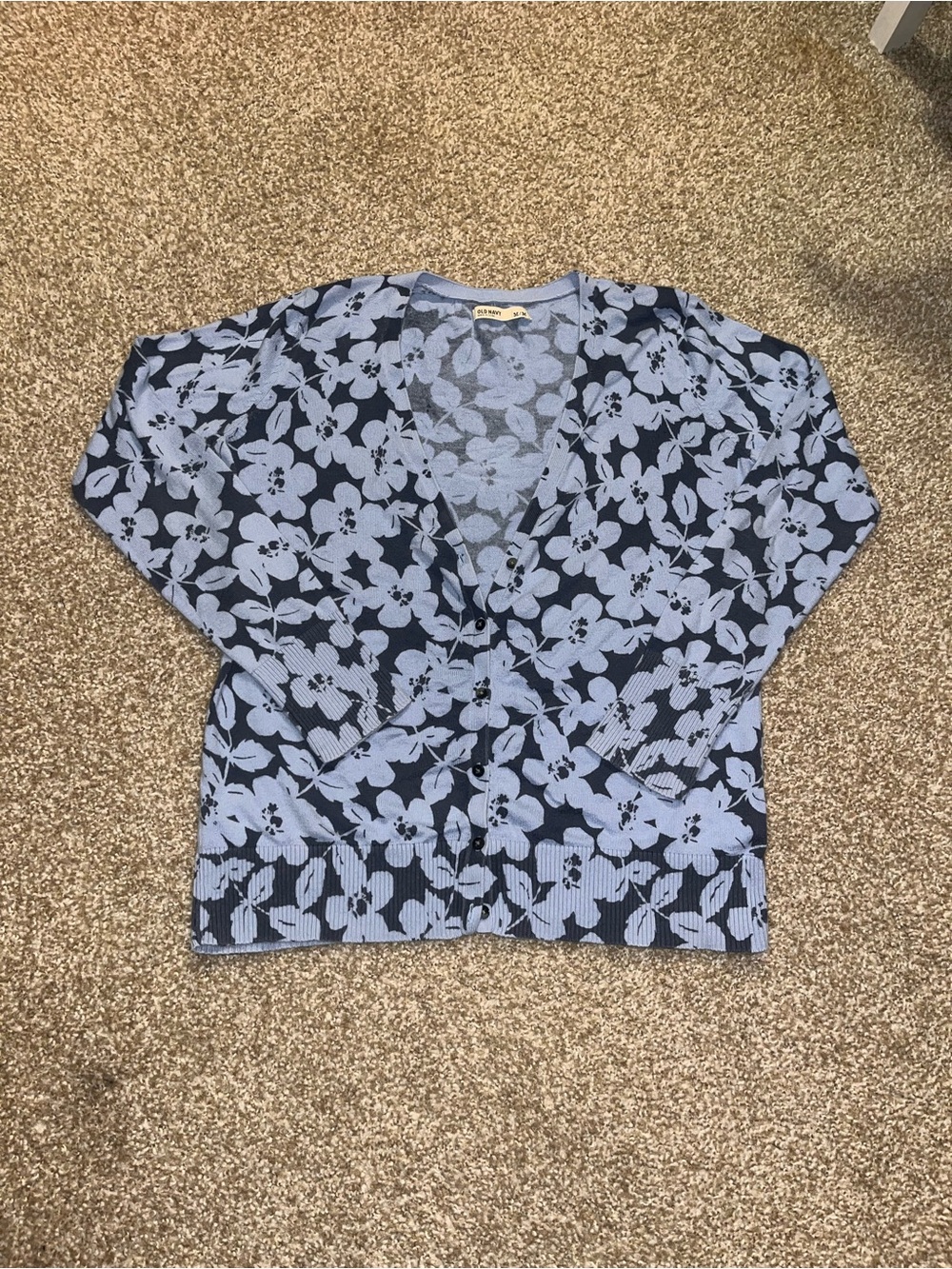 2010 Old Navy - Blue floral 100% cotton button up cardigan
